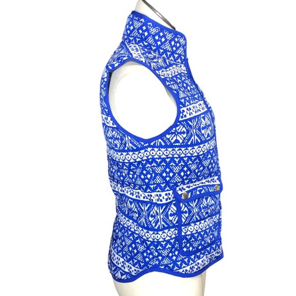J Crew Puffy Winter Vest Womens PXS Blue White Pockets Fair Isle Excursion Outer - Picture 3 of 15